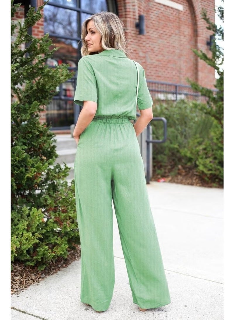 Barbora Linen Casual Jumpsuit LN20HAKI8 - Image 2